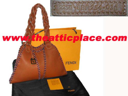 99% NEW ! Fendi 8BR254 Brown Calf Leather Small Diavolo Devil Handbag-0