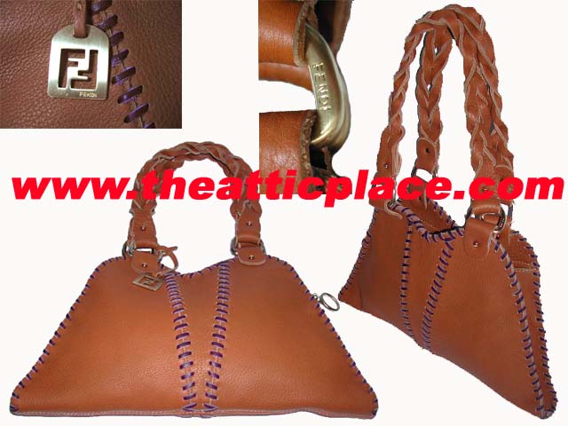 99% NEW ! Fendi 8BR254 Brown Calf Leather Small Diavolo Devil Handbag-8719