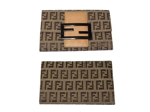 90% NEW ! Fendi 8M0036 Beige Zucchino FF Fabric Wallet-0