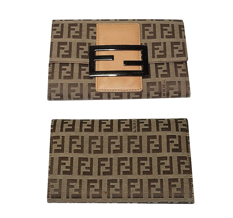 90% NEW ! Fendi 8M0036 Beige Zucchino FF Fabric Wallet-0