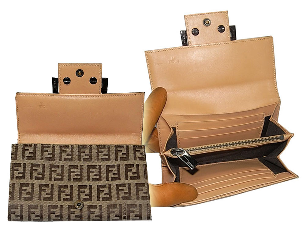 90% NEW ! Fendi 8M0036 Beige Zucchino FF Fabric Wallet-8587