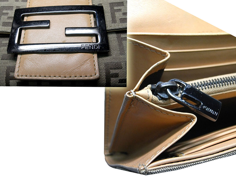 90% NEW ! Fendi 8M0036 Beige Zucchino FF Fabric Wallet-8585