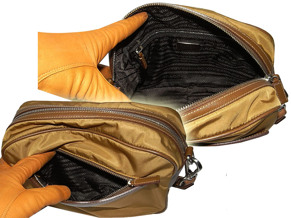 98% NEW ! Prada BR2079 Tabacco Vela Vintage Nylon Square Shoulder Bag-8547