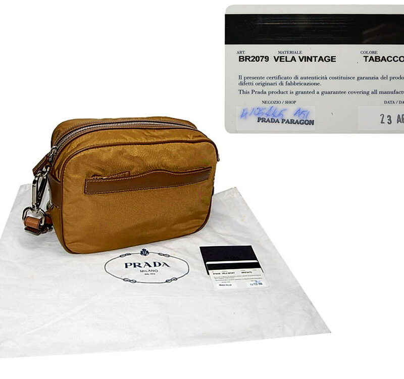 98% NEW ! Prada BR2079 Tabacco Vela Vintage Nylon Square Shoulder Bag-0