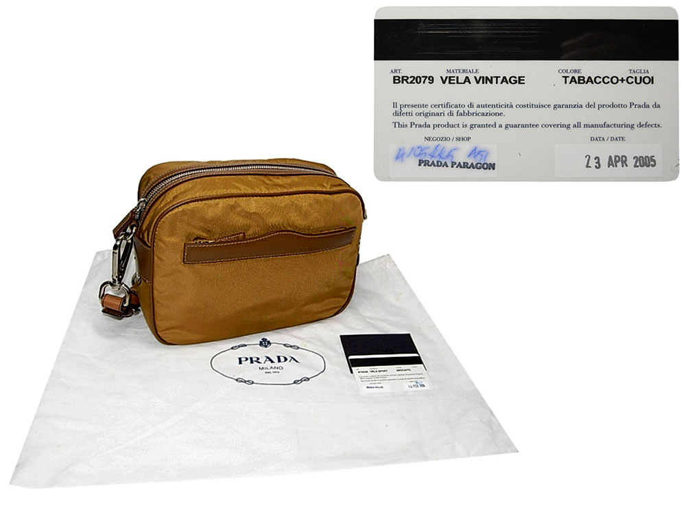98% NEW ! Prada BR2079 Tabacco Vela Vintage Nylon Square Shoulder Bag-0
