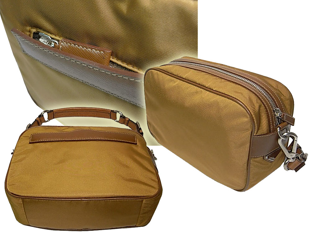 98% NEW ! Prada BR2079 Tabacco Vela Vintage Nylon Square Shoulder Bag-8550