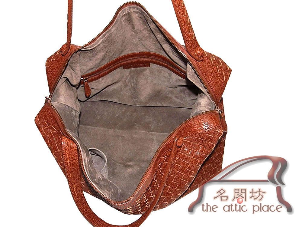 ALMOST NEW ! Bottega Veneta 206606 Settantasei Brown Limited Cracked Goat Leather Boston Tote / Shoulder Bag-7506