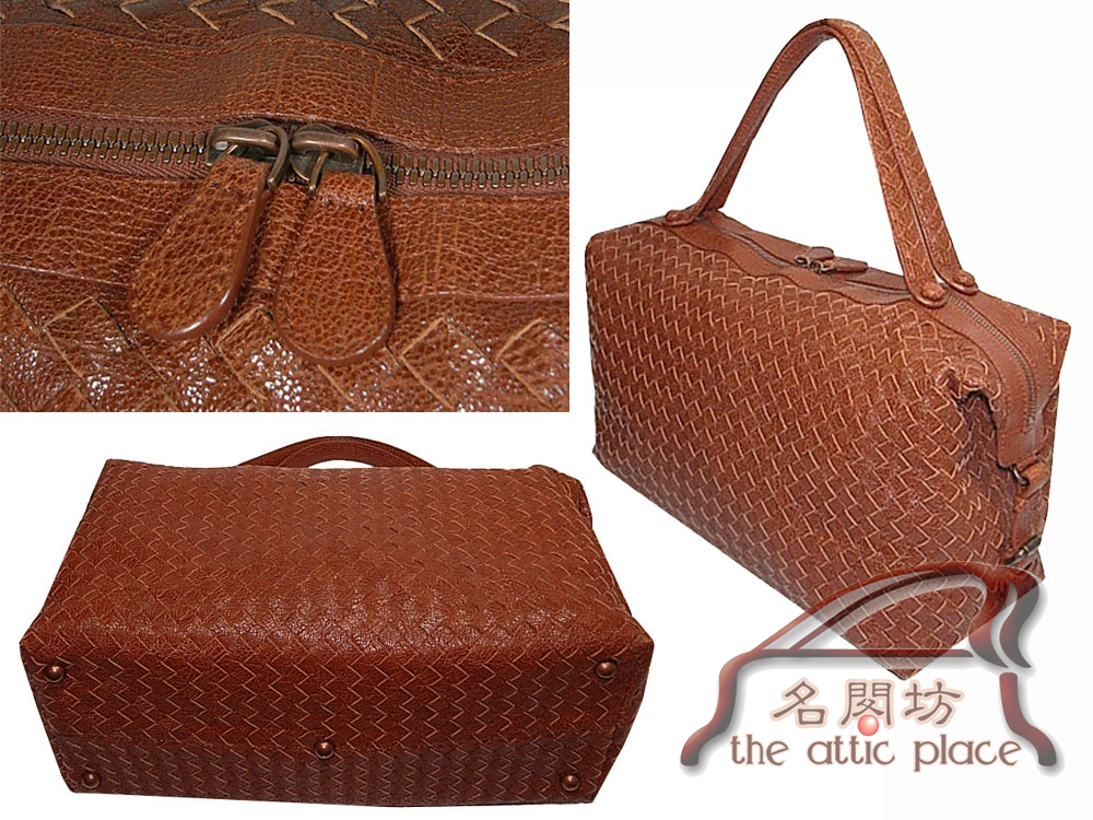 ALMOST NEW ! Bottega Veneta 206606 Settantasei Brown Limited Cracked Goat Leather Boston Tote / Shoulder Bag-7510