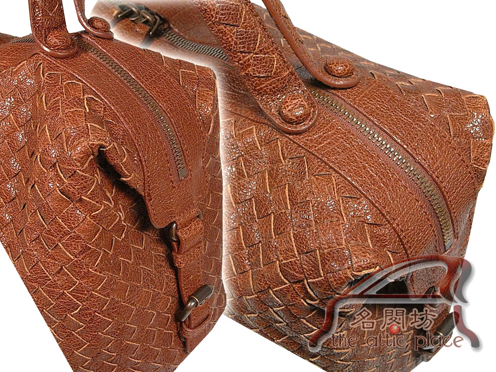 ALMOST NEW ! Bottega Veneta 206606 Settantasei Brown Limited Cracked Goat Leather Boston Tote / Shoulder Bag-7508