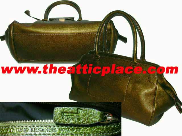98% NEW ! Tod's Metallic Bronze Rain Leather Kate Easy Media Giorno Travel / Gym Bag-7361