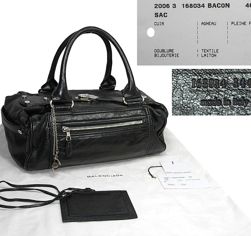 ALMOST NEW ! Balenciaga 168034 "Bacon" Small Black Leather East- West Bag-0