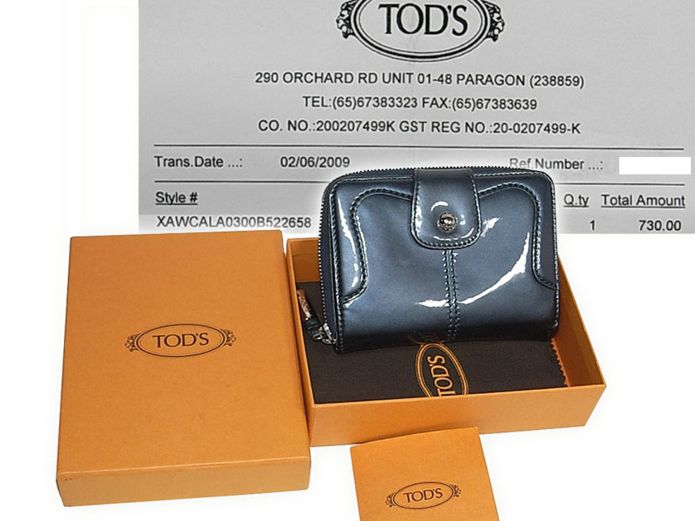 ALMOST NEW ! Tods in Patent Greylish Blue Bio-Fold Zipped Compact Wallet-0