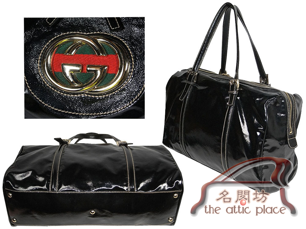 ALMOST NEW ! Gucci 170010 Black Cotton PVC coated Britt Boston Bag-6330