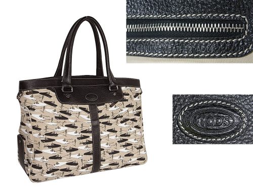 ALMOST NEW ! Tods Limited Print Fabric Miky Nomade Shopping Media Handbag-0