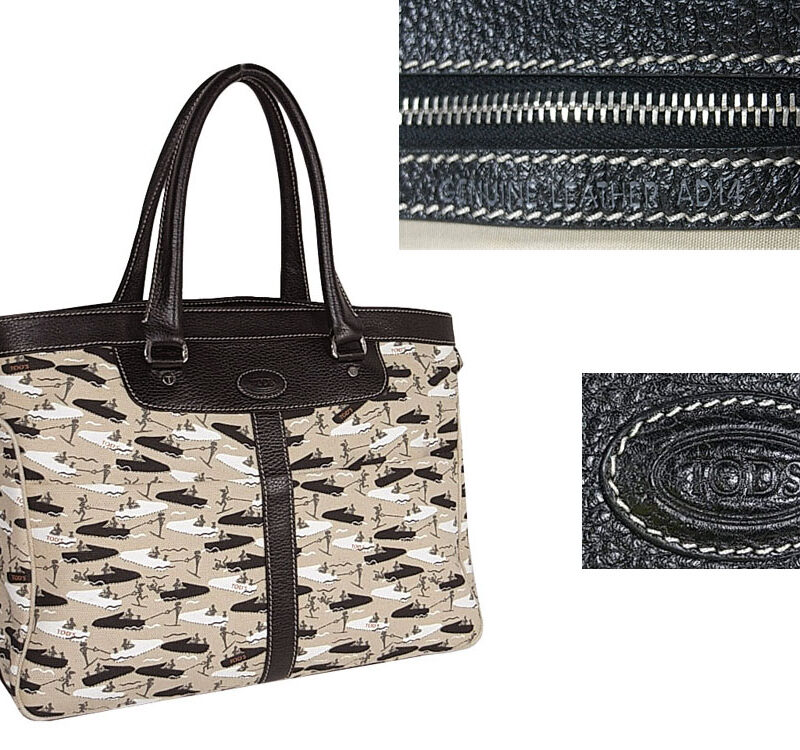 ALMOST NEW ! Tods Limited Print Fabric Miky Nomade Shopping Media Handbag-0