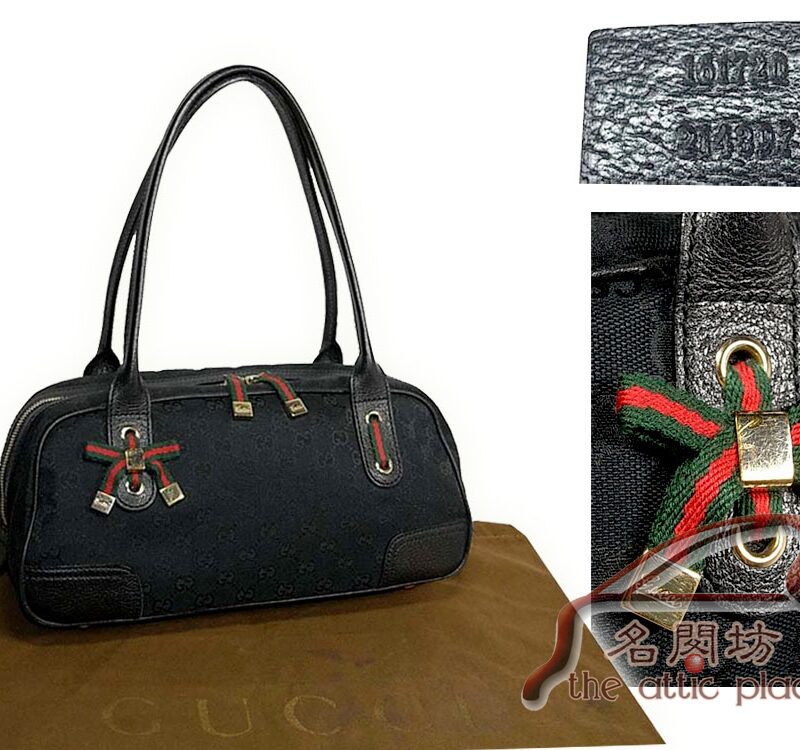90% NEW ! Gucci 161720 Black GG Princy Boston Tote-0