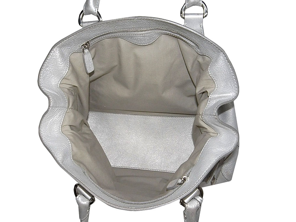 90% NEW ! Tod's Metallic Silver Restyled D-Bag Shopping Media / Document Bag-6221