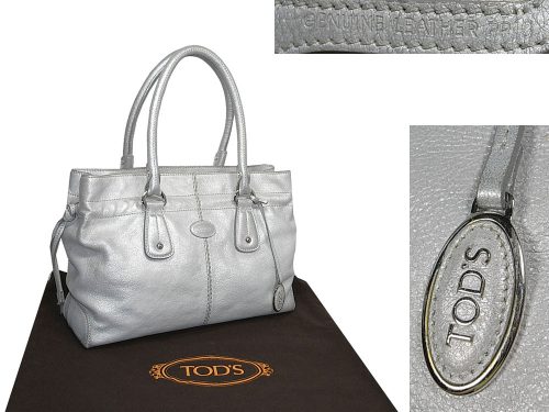 90% NEW ! Tod's Metallic Silver Restyled D-Bag Shopping Media / Document Bag-0