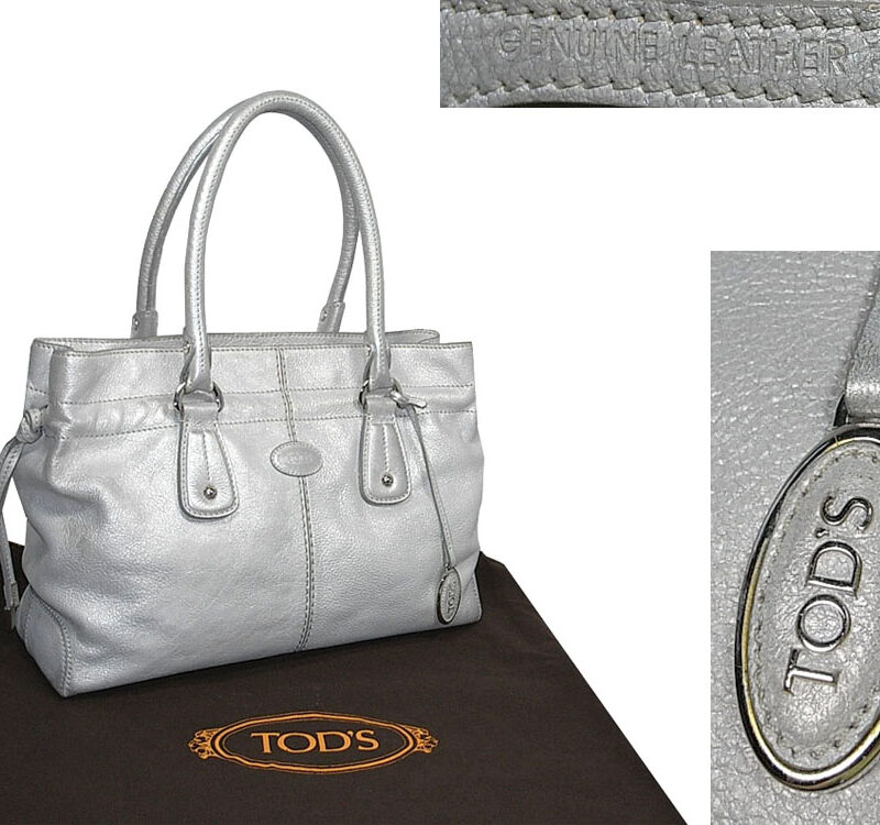 90% NEW ! Tod's Metallic Silver Restyled D-Bag Shopping Media / Document Bag-0