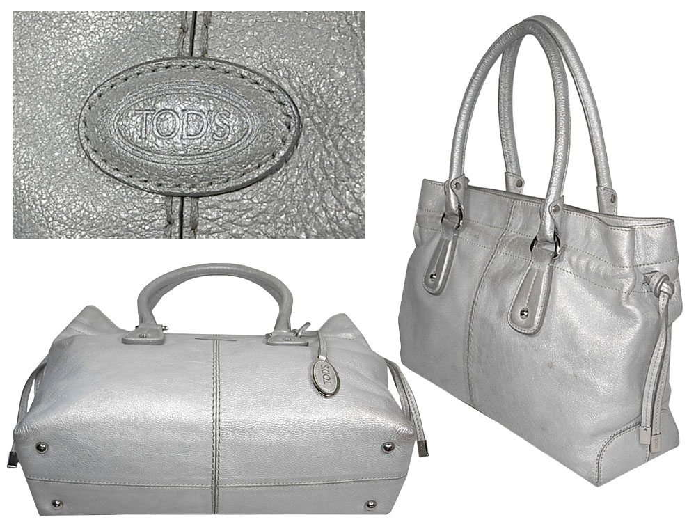 90% NEW ! Tod's Metallic Silver Restyled D-Bag Shopping Media / Document Bag-6224
