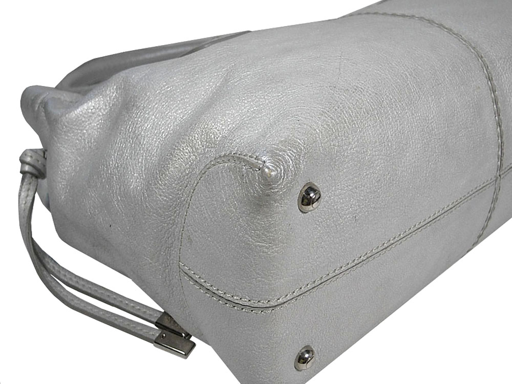 90% NEW ! Tod's Metallic Silver Restyled D-Bag Shopping Media / Document Bag-6223