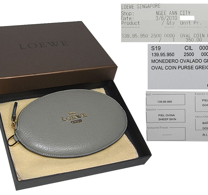 BRAND NEW ! Loewe 139.95.950 Grey Goat Leather Oval Coin Purse-0