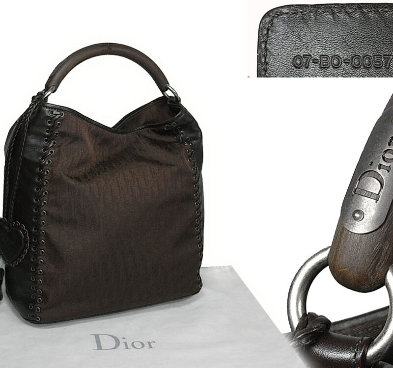 ALMOST NEW ! Dior Brown Calf w Diorissimo Canvas with Wooden Handle Document Handbag-0