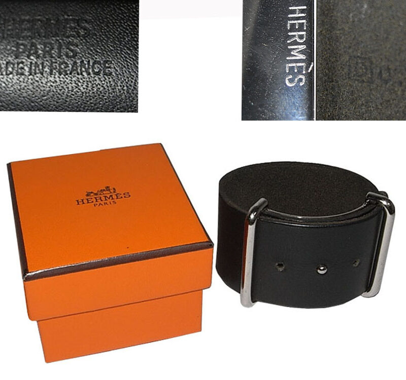 Hermes Unisex Black Calf Leather O Stamp With Silver Hardware Bangle/ Bracelet-0