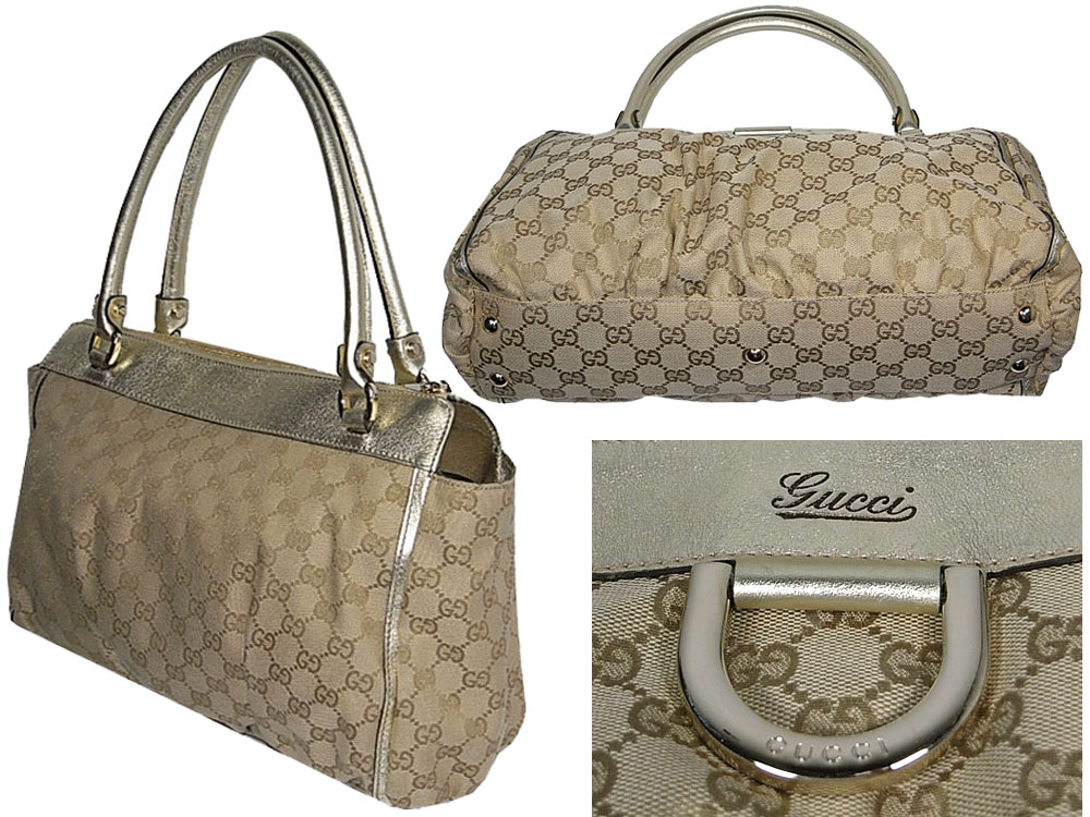 ALMOST NEW ! Gucci Handbag 189831 Sand/Ebony Cruise 'D gold' Small Tote Handbag-5567
