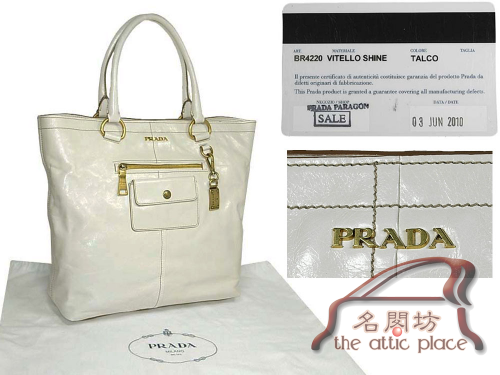 BRAND NEW ! Prada BR4220 Talco Vitello Shine Calf Leather Two-Handle Shopping/ Document Tote-0