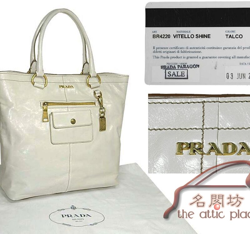 BRAND NEW ! Prada BR4220 Talco Vitello Shine Calf Leather Two-Handle Shopping/ Document Tote-0