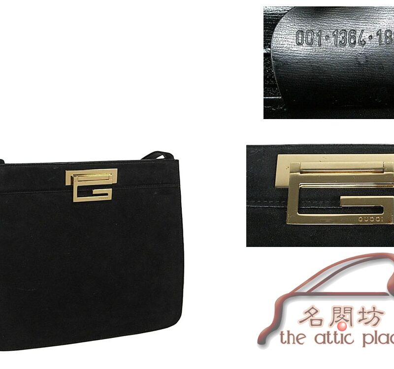 Gucci 001-1364-1863 Vintage Black Suede w Gold "G" Buckle Shoulder bag-0