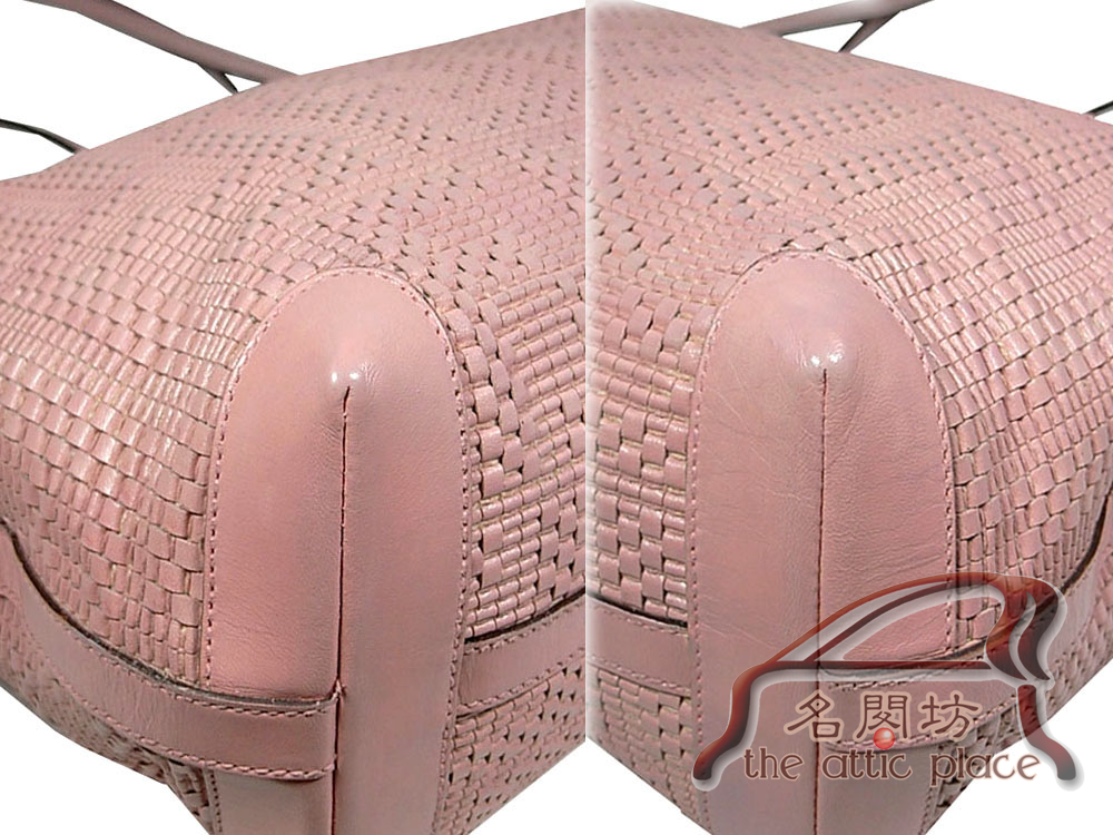 85% NEW ! Fendi 8BH185 Pink Zucca Large Woven Leather Logo Shopping Roll Leather Tote Bag-3655