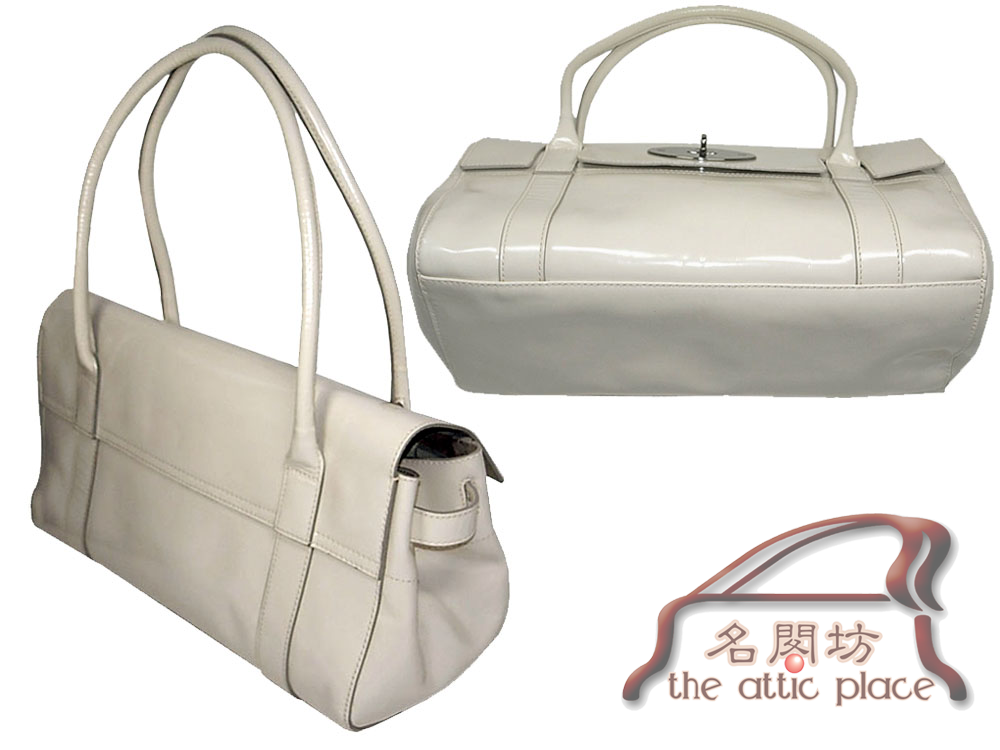 BRAND NEW ! Mulberry Light Beige East West Bayswater Patent Leather Shoulder Bag-3365