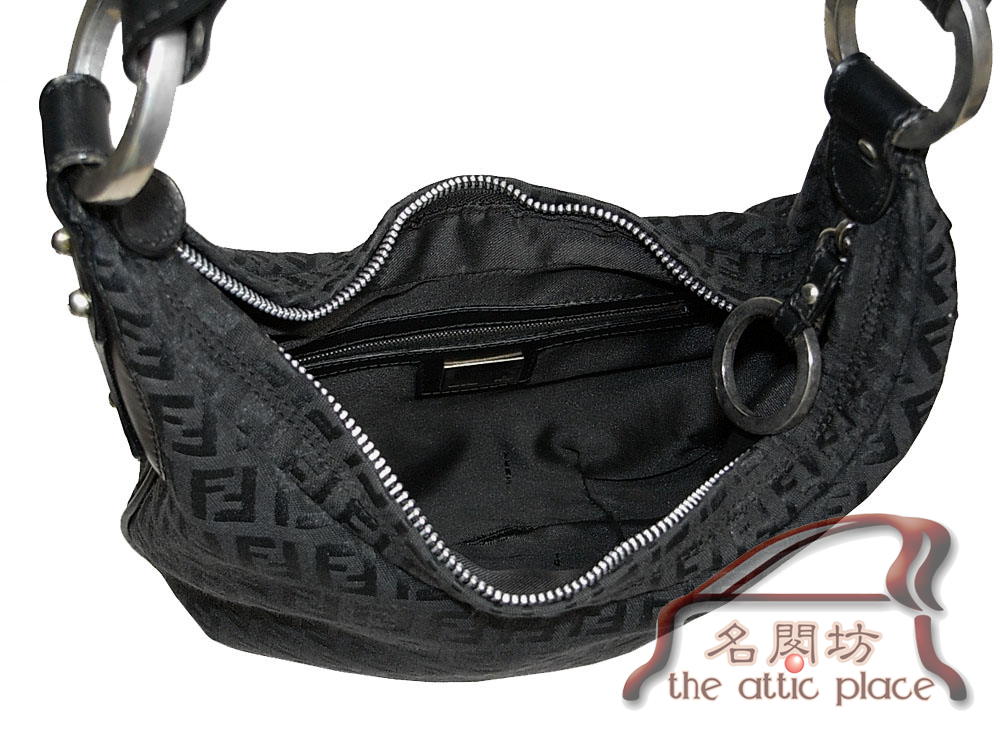90% NEW ! Fendi 8BR339 Black / Black Zucchino Hobo Small Handbag-1991