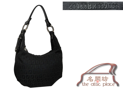 90% NEW ! Fendi 8BR339 Black / Black Zucchino Hobo Small Handbag-0