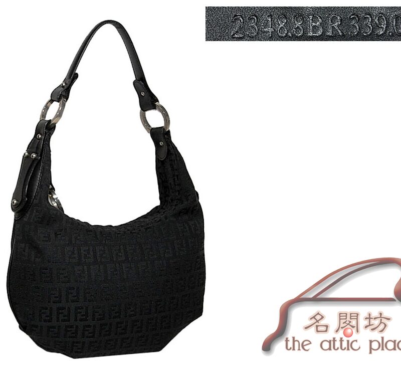 90% NEW ! Fendi 8BR339 Black / Black Zucchino Hobo Small Handbag-0