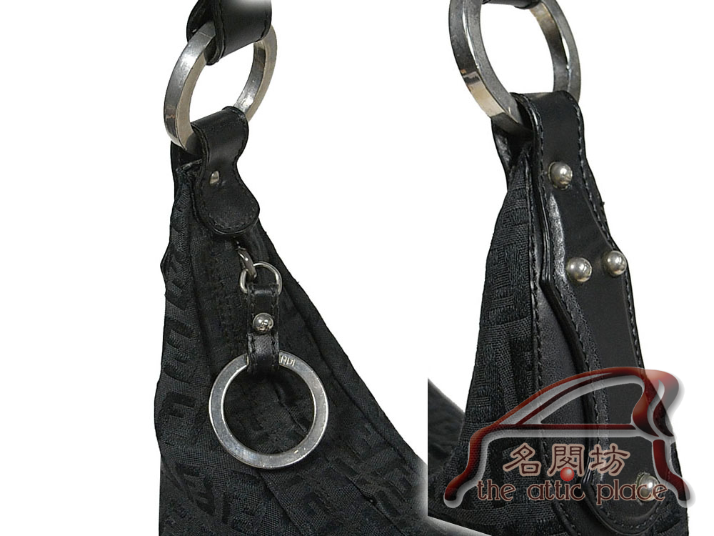 90% NEW ! Fendi 8BR339 Black / Black Zucchino Hobo Small Handbag-1992