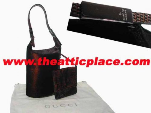 Gucci Brown Velvet w Croco Leather Handle Small Dinner Tote-0