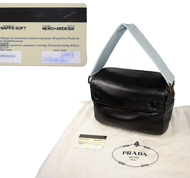Prada Black/ Blue Nappa Leather Reporter Shoulder Bag-0