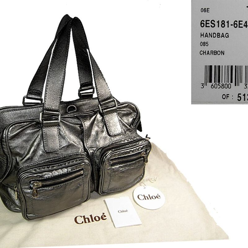 Chloe Betty Satchel Large in Metallic Silver Shoulder Bag-0