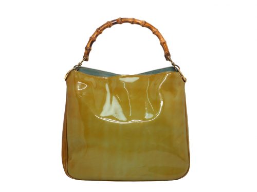 Gucci 96059 Patent Turquoise/ Green Bamboo Handle Shoulder / Crossbody Bag