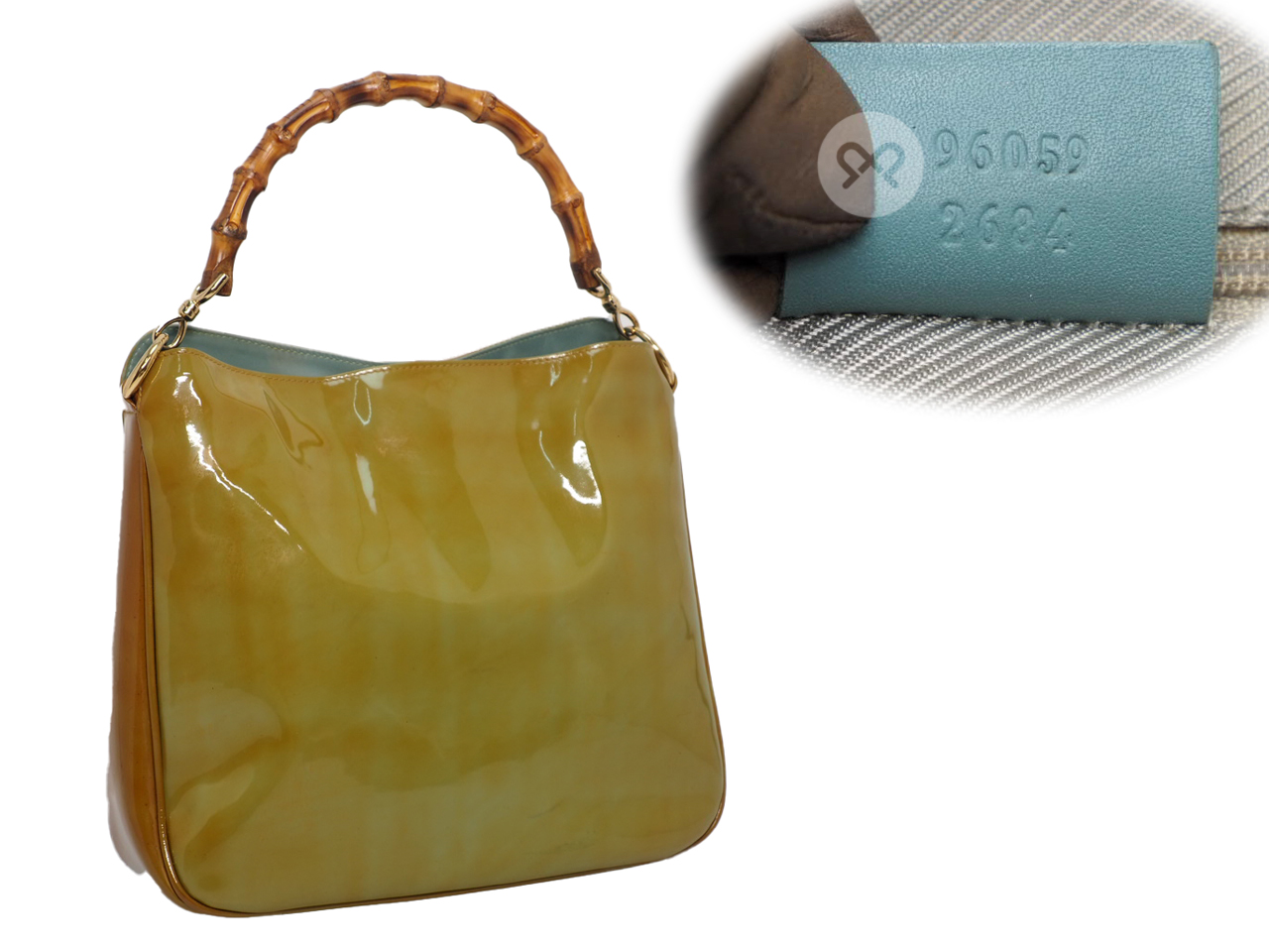 Gucci 96059 Patent Turquoise/ Green Bamboo Handle Shoulder / Crossbody Bag - Image 2
