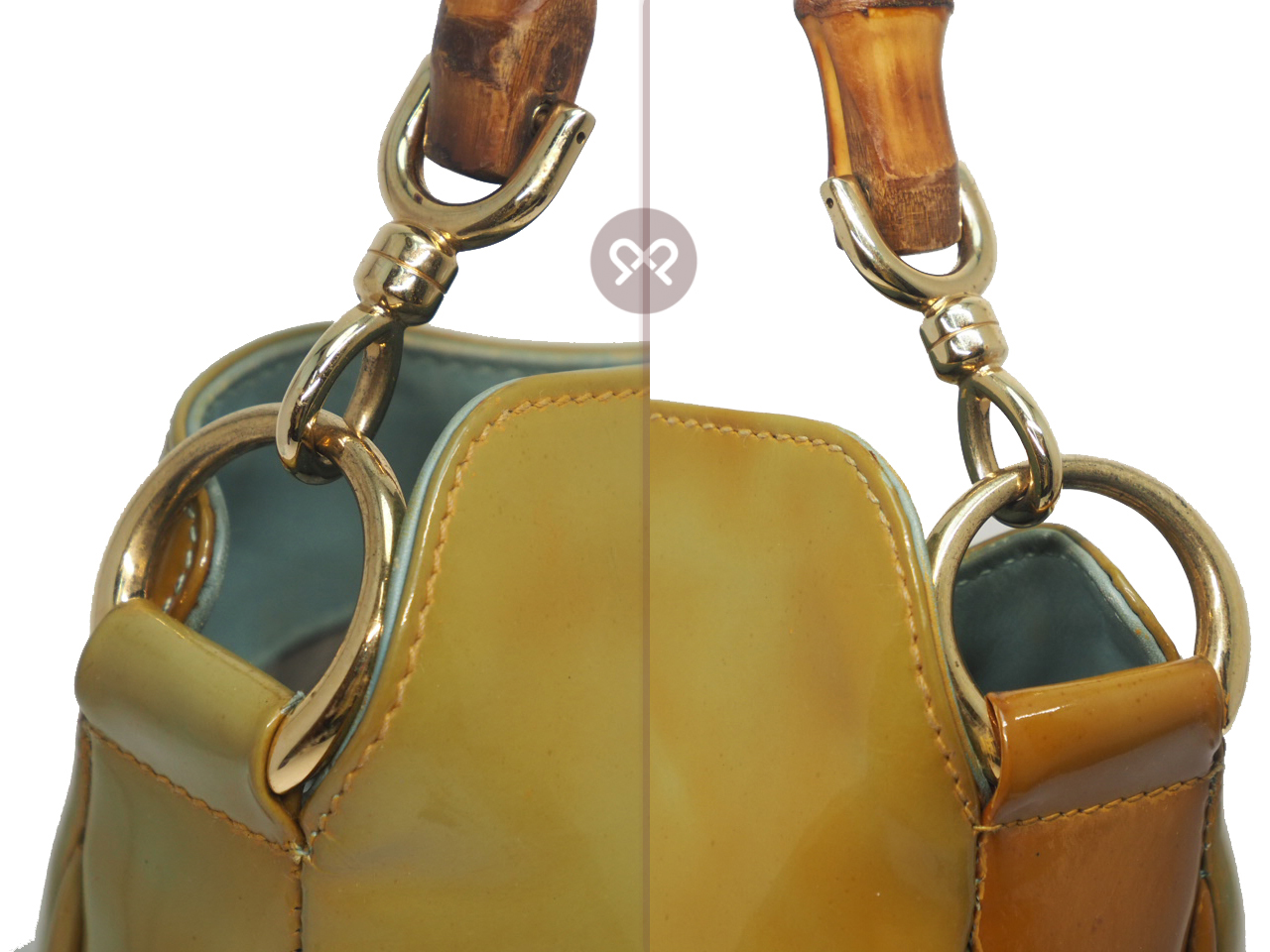 Gucci 96059 Patent Turquoise/ Green Bamboo Handle Shoulder / Crossbody Bag - Image 4