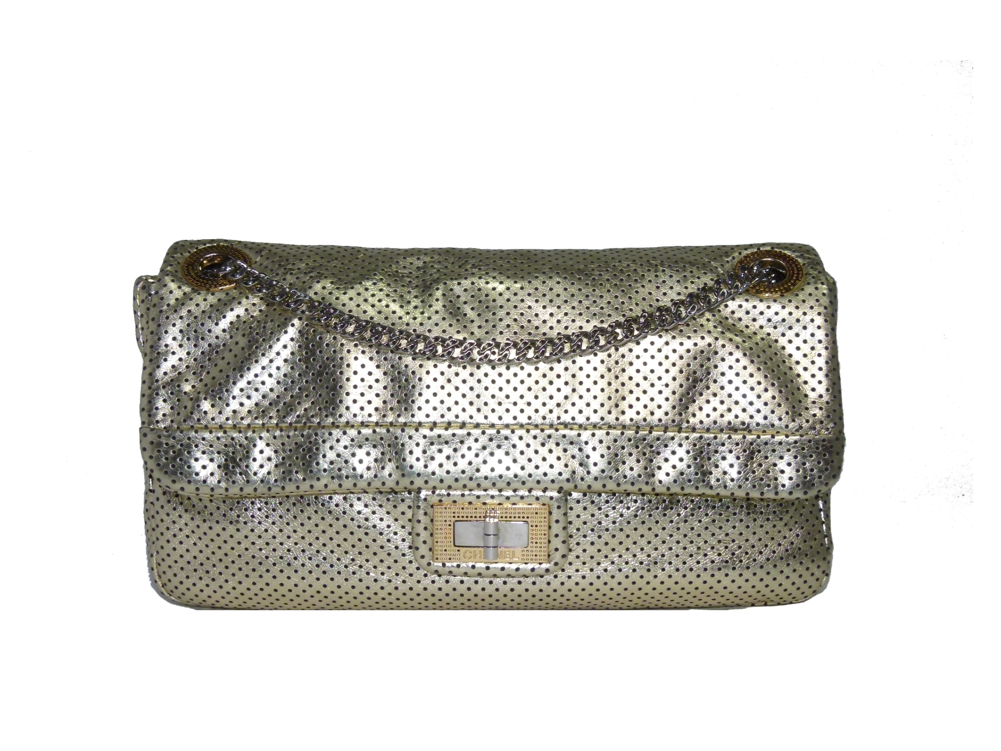 chanel gold perforated drill flap-1