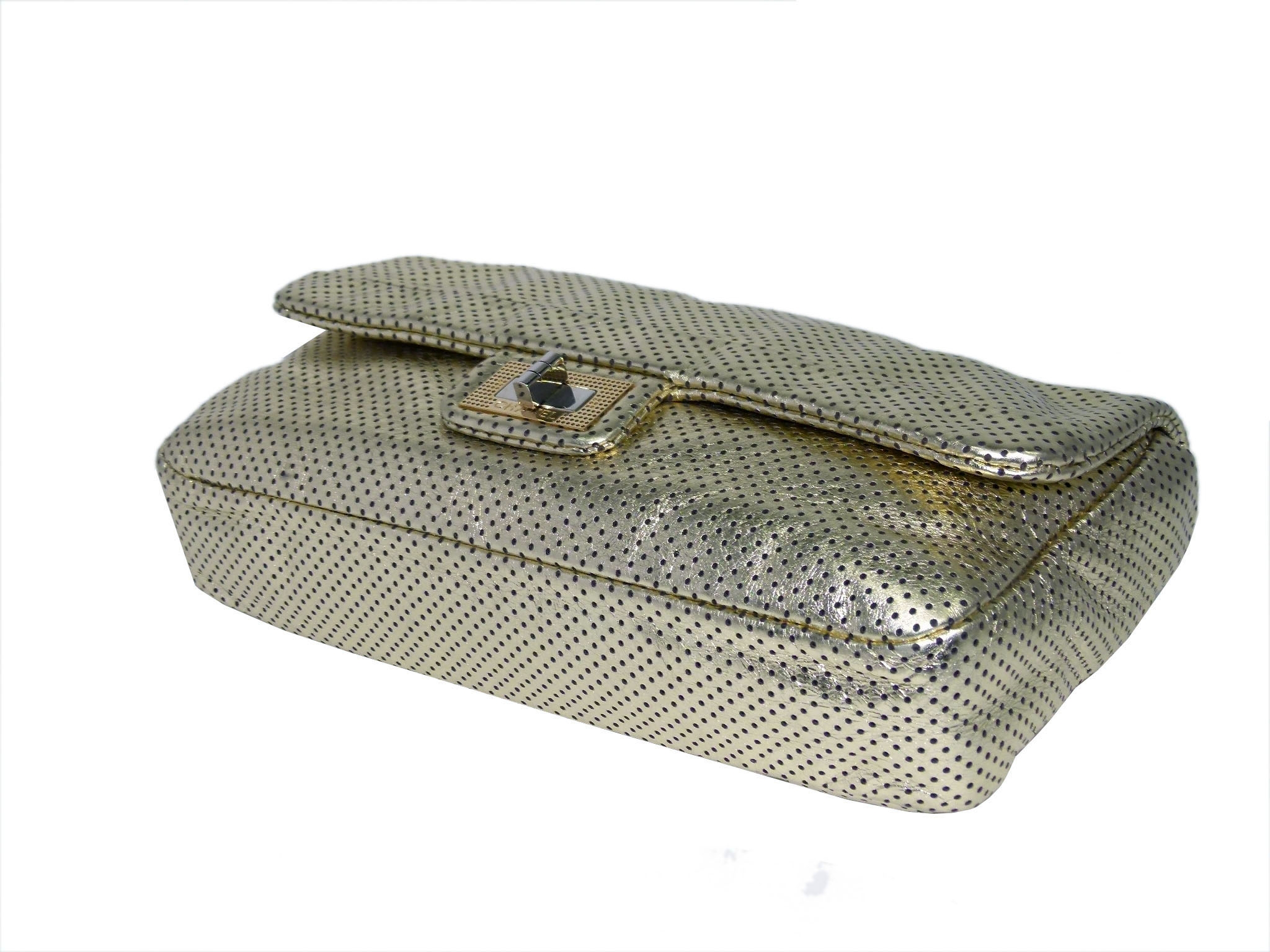 chanel gold perforated drill flap-3
