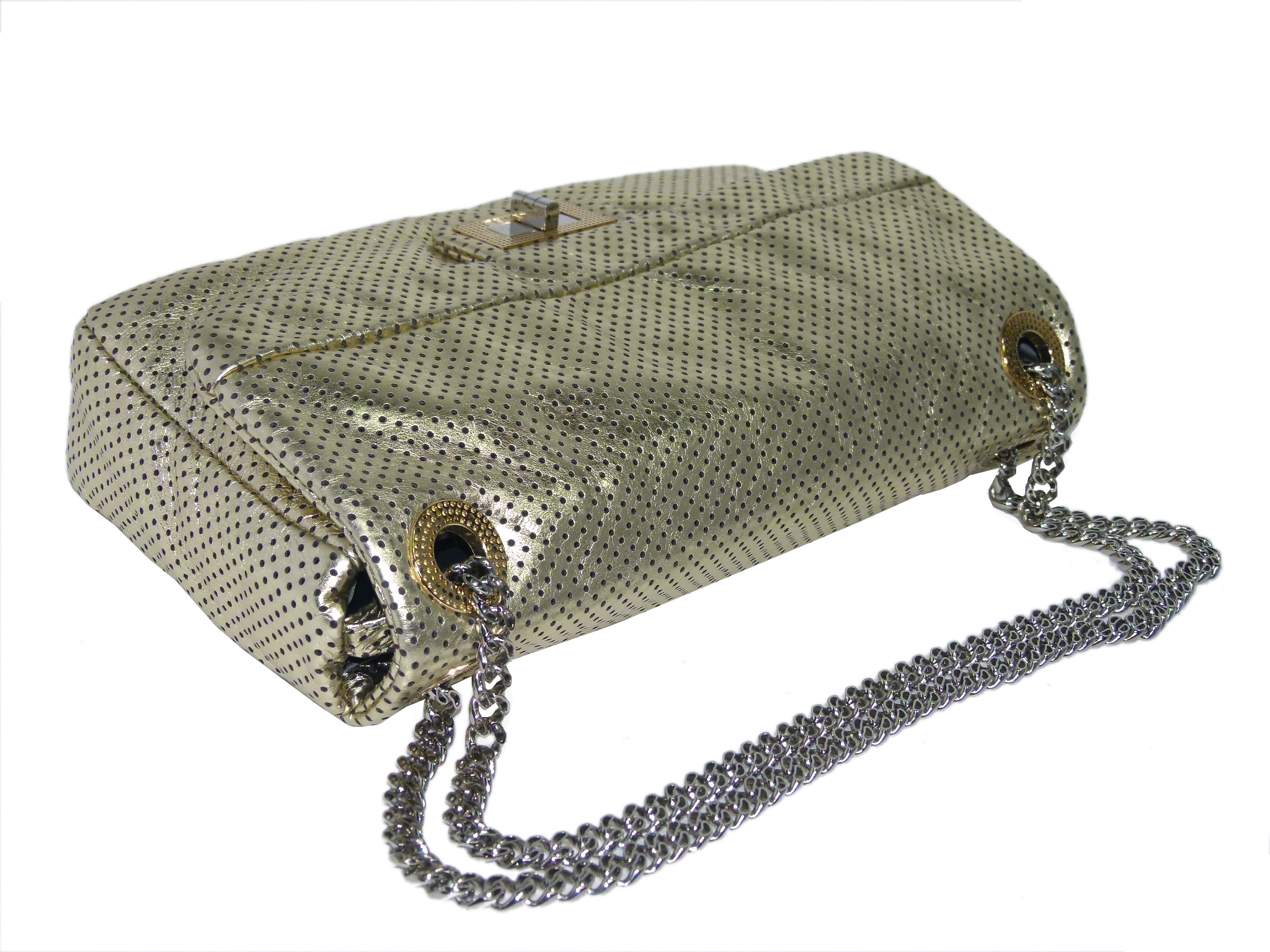 chanel gold perforated drill flap-4