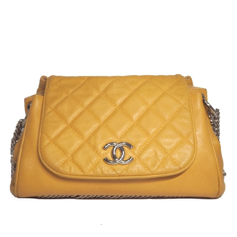 Chanel 12073446 Mustard Yellow Quilted 3C Accordion Classic Flap with Bijoux Silver Chain-0