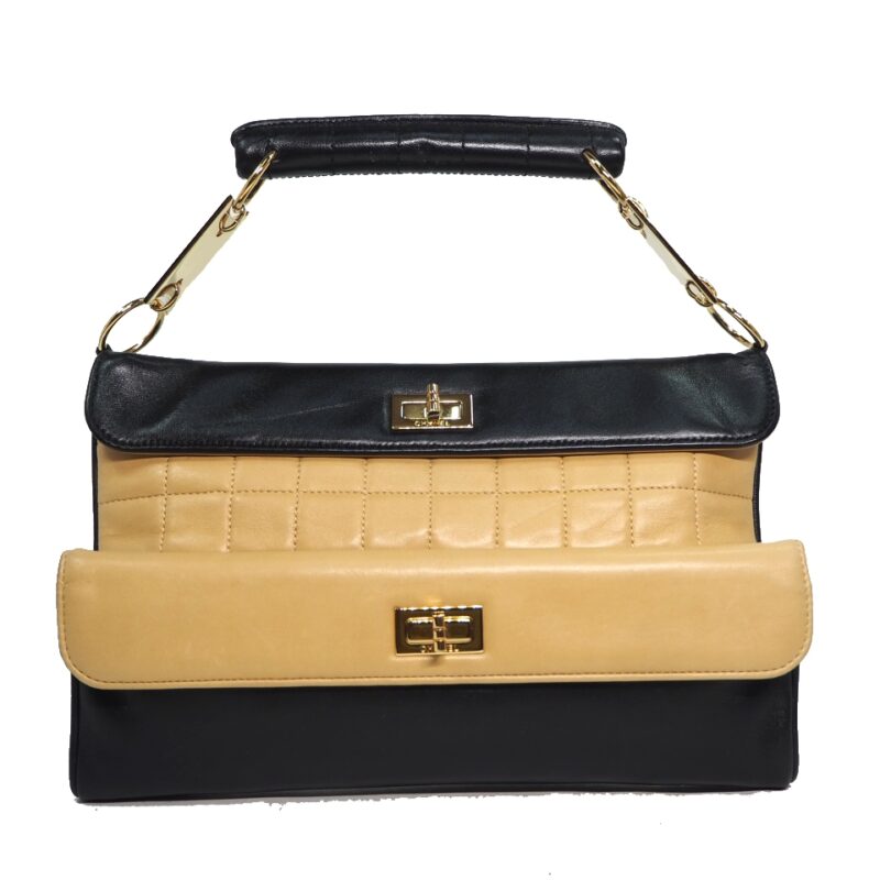 Chanel 8219757 Black /Beige Calf Leather Two Toned Mademoiselle Lock Handbag-0