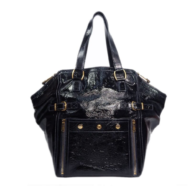YSL 172453 " Downtown" Patent Black Leather Document/ Travel Shoulder Bag-0